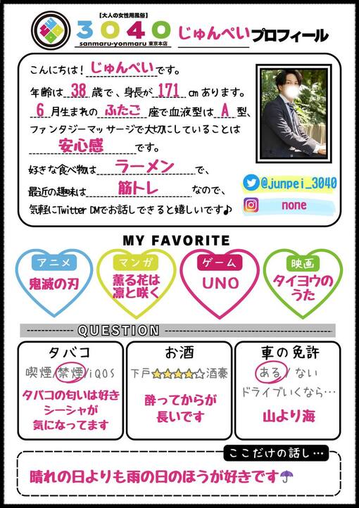 淳平(ｼﾞｭﾝﾍﾟｲ) 【初日記】プロフィール