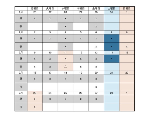 淳平(ｼﾞｭﾝﾍﾟｲ) シフトのお知らせ
