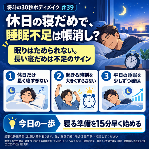将斗(ﾏｻﾄ) 【休日の寝だめで、睡眠不足は帳消し？🌙】