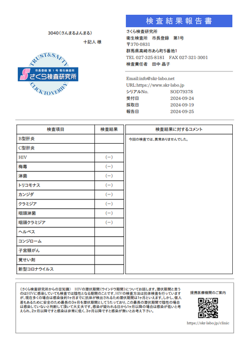 十紀人(ﾄｷﾋﾄ) 🍀検査結果報告🍀