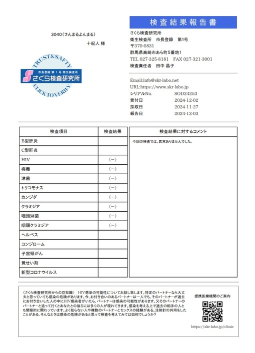 十紀人(ﾄｷﾋﾄ) 🍀検査結果🍀