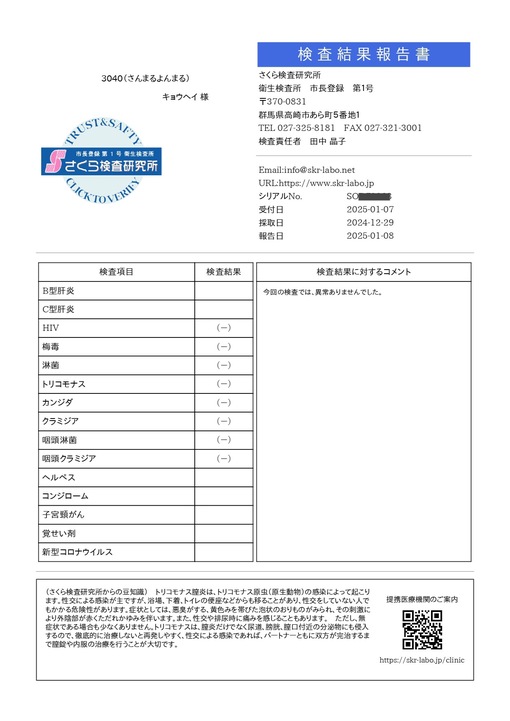 京平(ｷｮｳﾍｲ) 検査結果問題なし